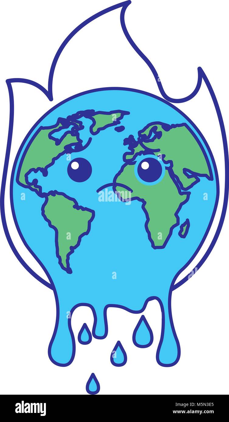 cartoon melted sad burning earth globe world Stock Vector