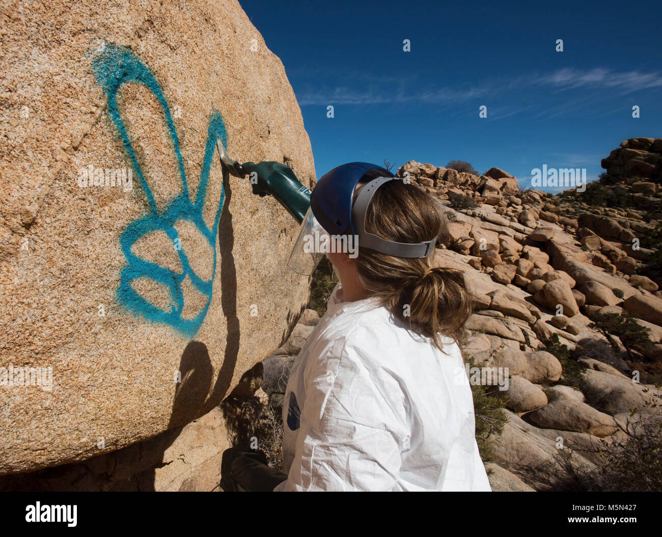 Applying Elephant Snot Graffiti Remover . Stock Photo