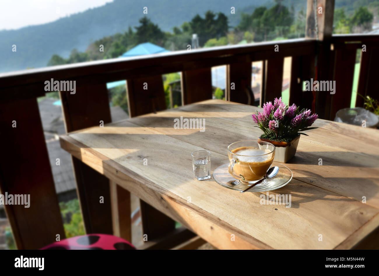 coffee time at the morning on the coffee shop on mountain of north of thailand Stock Photo