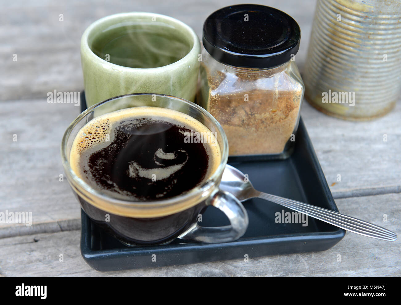 coffee time at the morning with hot americano Stock Photo