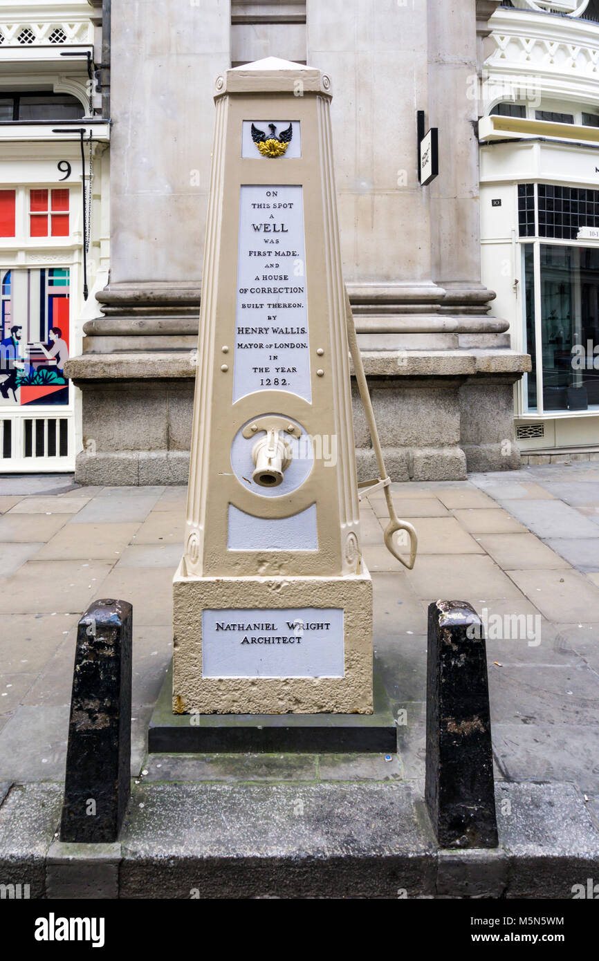 C18th pump on the site of a C13th well & House of Correction in Cornhill, City of London. Stock Photo