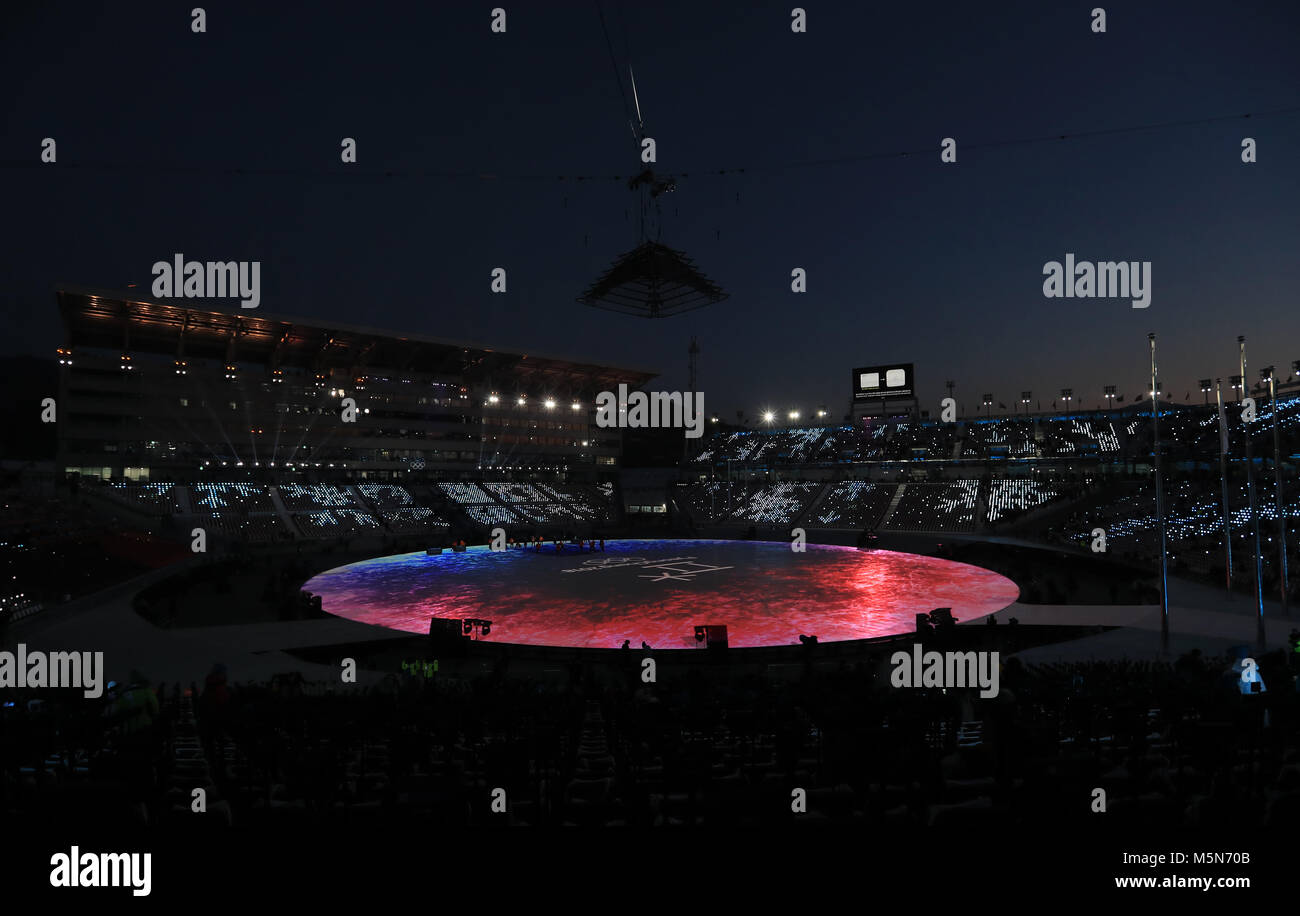 A general view of the stadium ahead of the Closing Ceremony of the PyeongChang 2018 Winter Olympic Games at the PyeongChang Olympic Stadium in South Korea. Stock Photo
