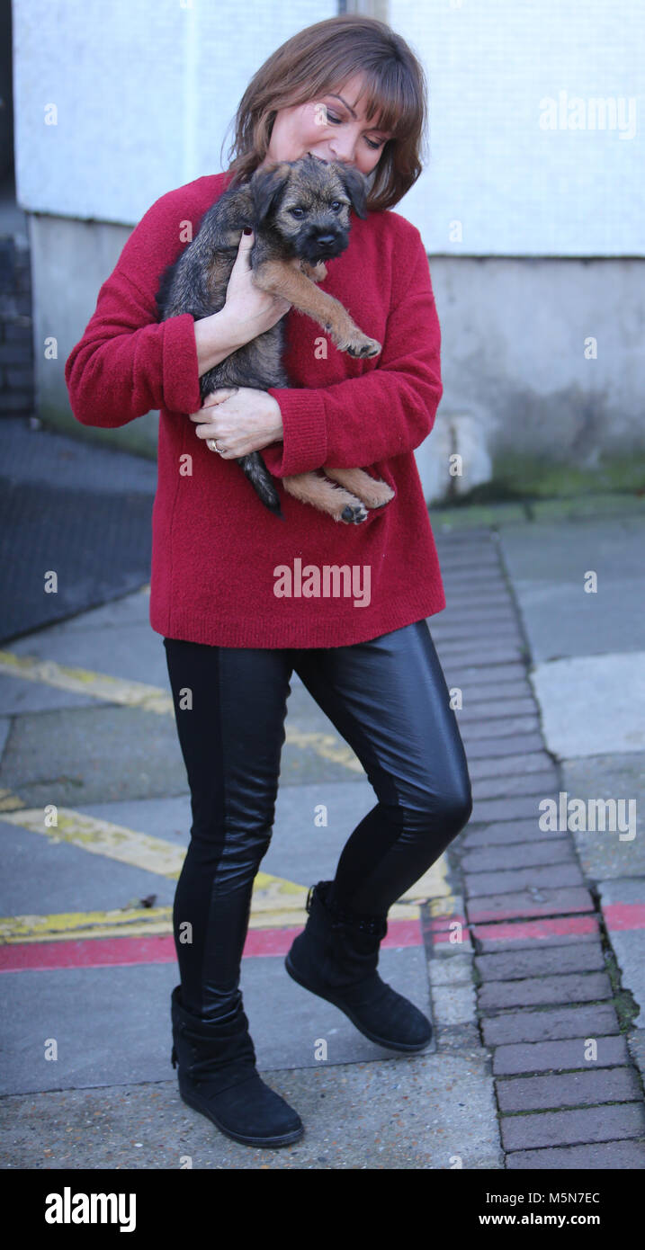 Lorraine Kelly outside ITV Studios with her dog Angus Featuring