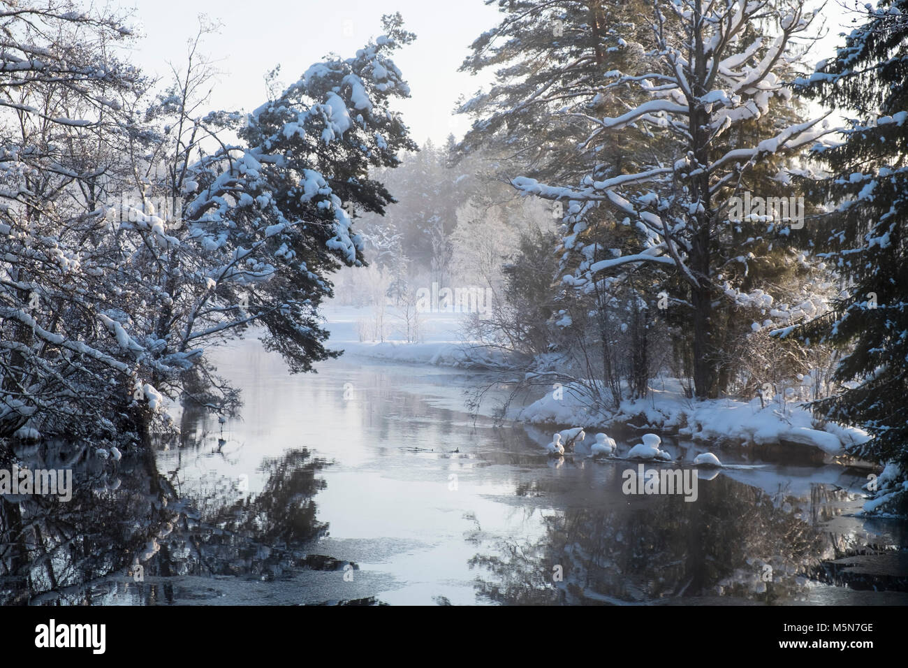 Open water in wintertime, Sweden Stock Photo