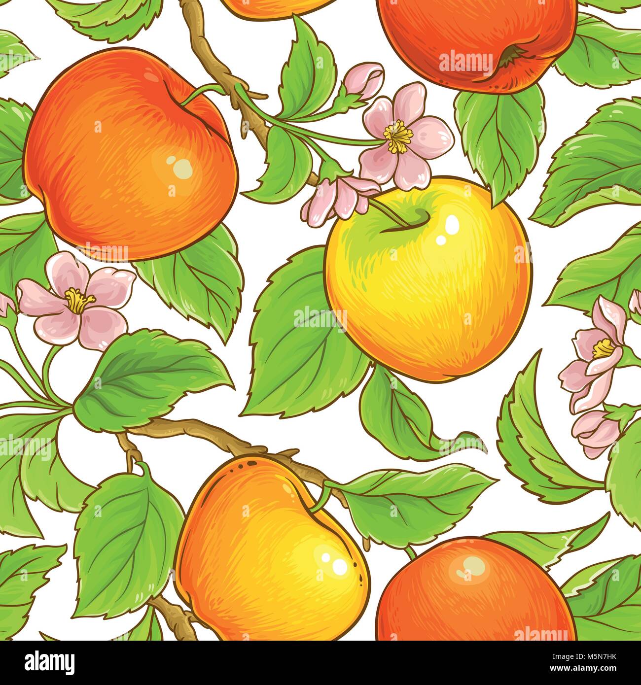 apple branches seamless pattern on white background Stock Vector Image ...