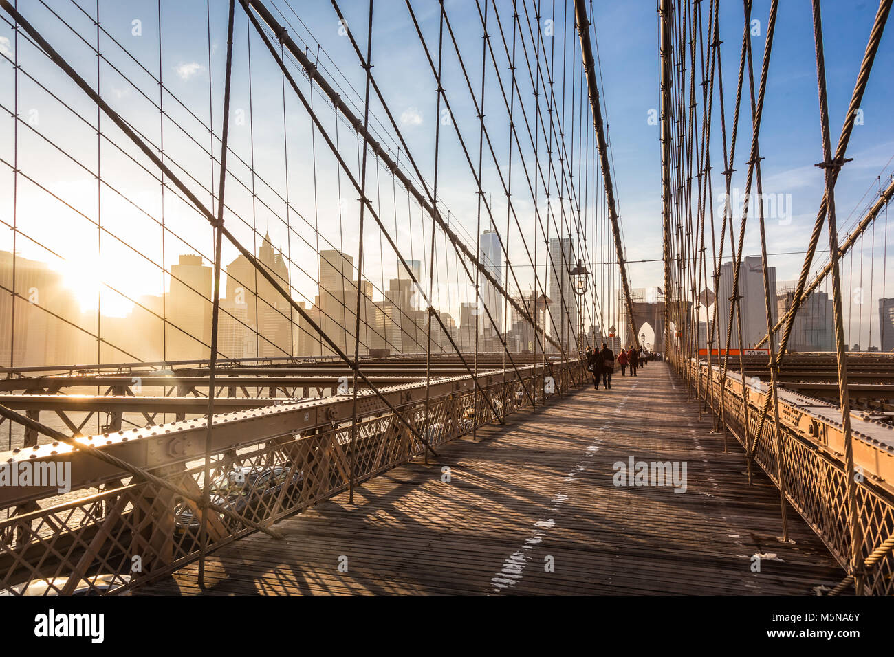 Brooklyn bridge at sunset, New York City Stock Photo Alamy