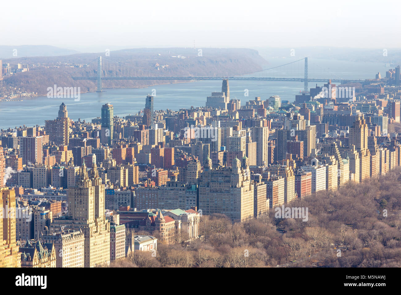 Aerial view of Upper West Side and George Washington Bridge Stock Photo