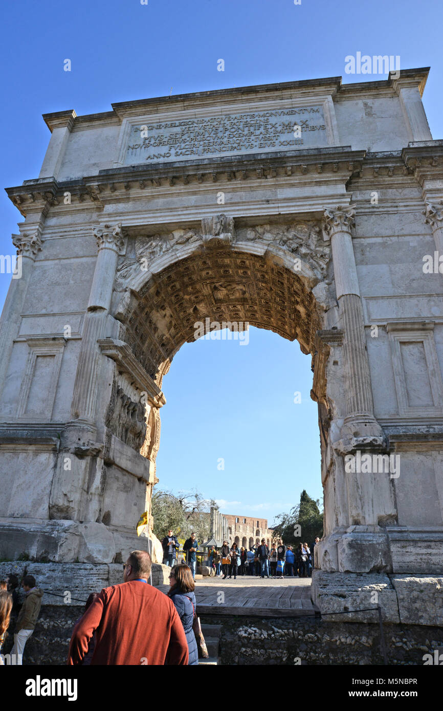The triumphal archway of Titus, entrance to the Roman Forum in the via Sacra Stock Photo