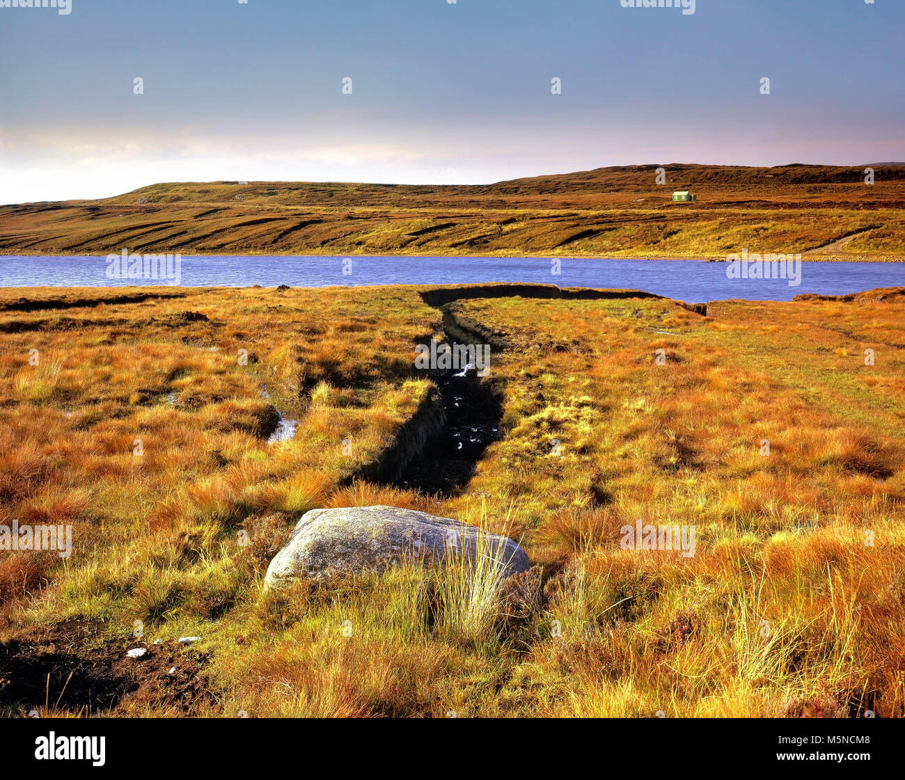 A view across moorland near Stornoway in the Western Isles, Scotland. Stock Photo