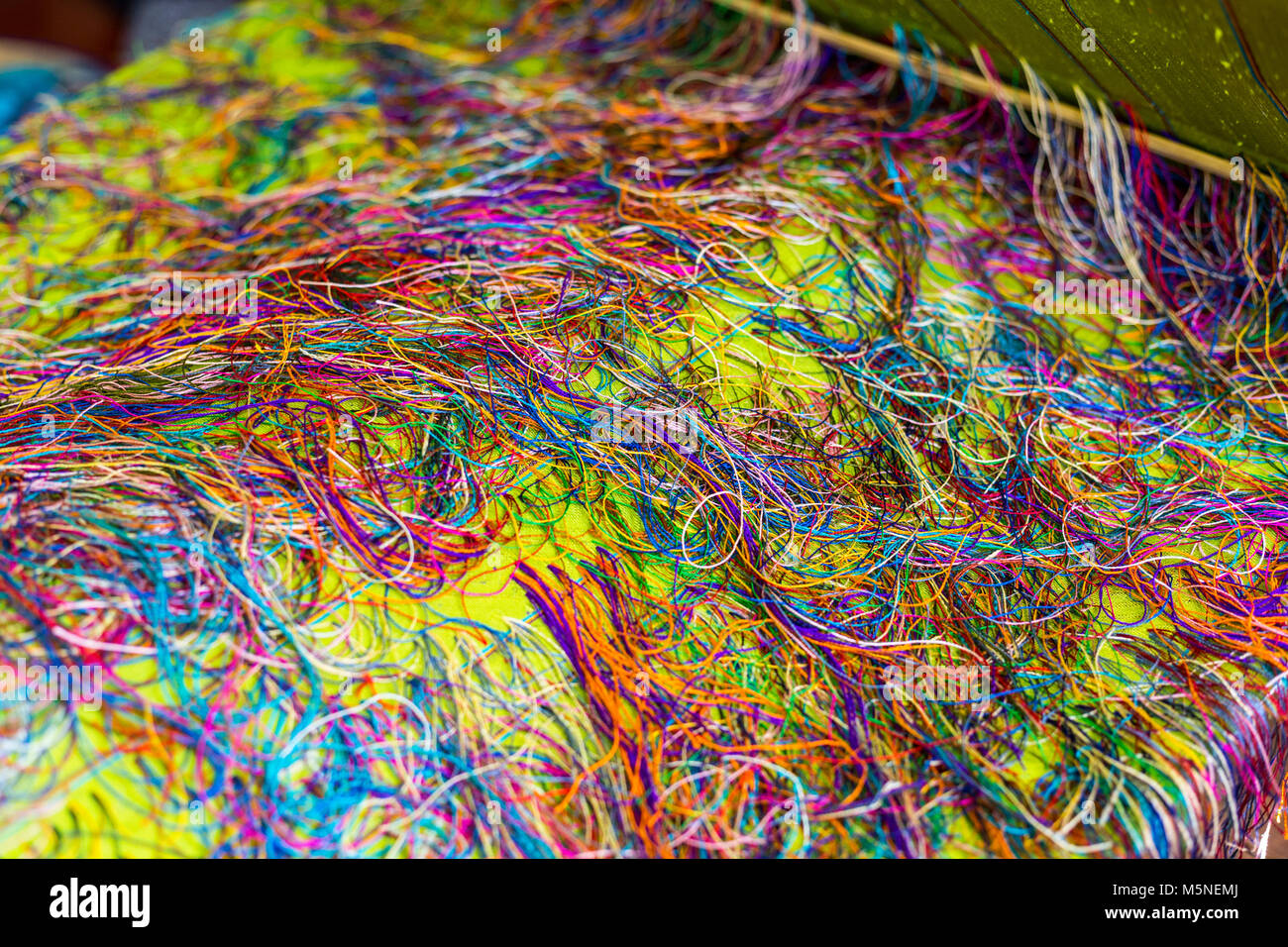 Thimphu, Bhutan.  Weaver's Multicolored Thread. Stock Photo