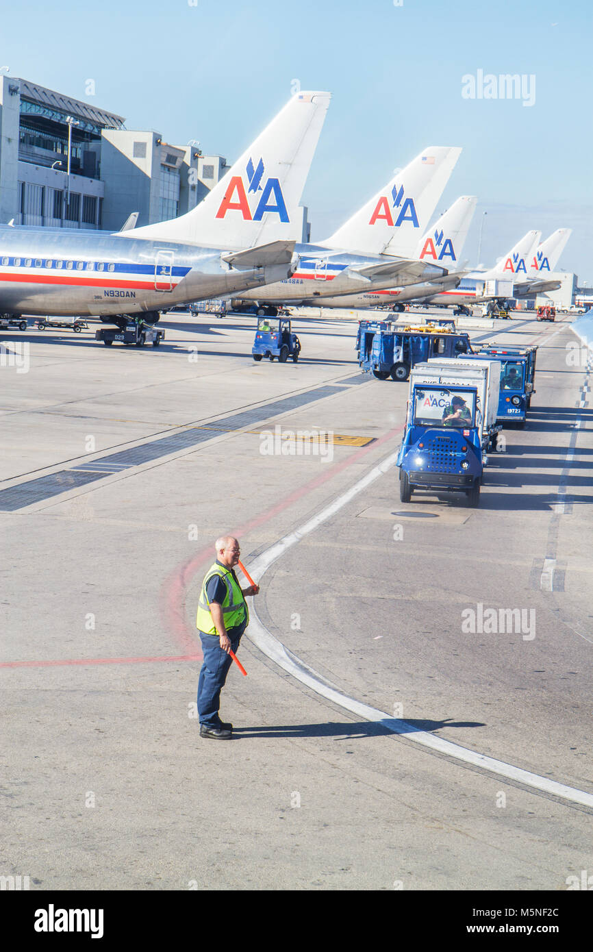 Miami Florida International Airport MIA,aviation,American Airlines,international carrier,fleet,logo,gate,tarmac,apron,commercial airliner airplane pla Stock Photo