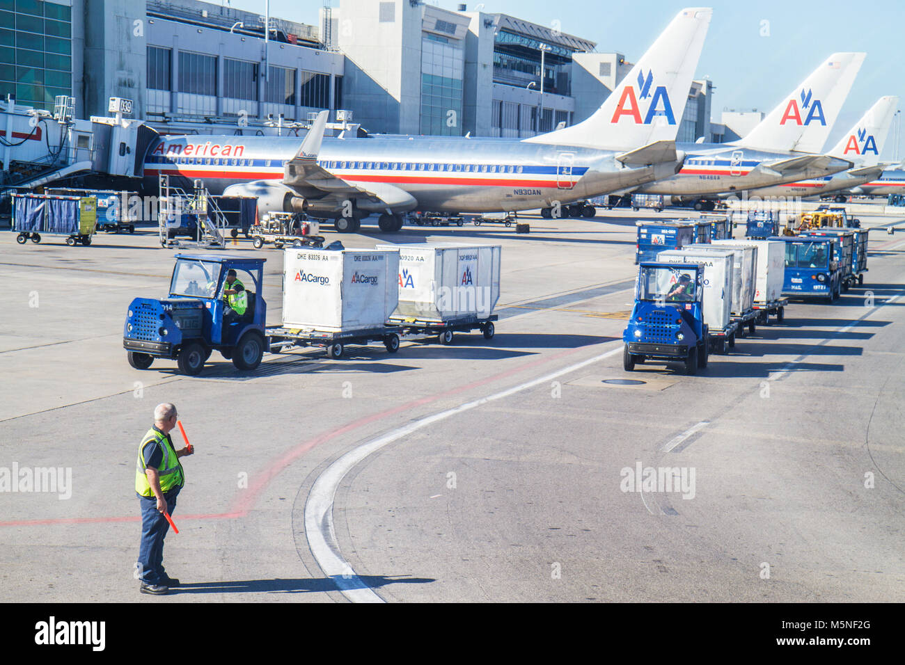 Miami Florida International Airport MIA,aviation,American Airlines,international carrier,fleet,logo,gate,tarmac,apron,commercial airliner airplane pla Stock Photo