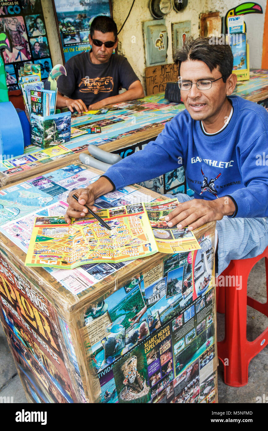 Cancun Mexico,Mexican,Avenida Coba,information kiosk,map,brochure brochures folder folders pamphlet pamphlets information,local attractions,special,Hi Stock Photo