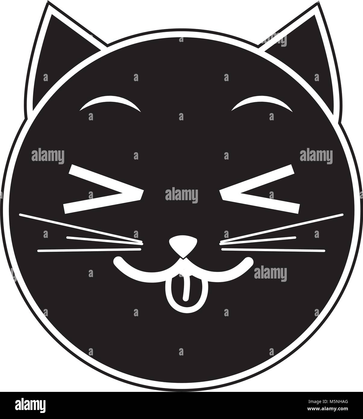 Gray Cat. Cute Kitten Silhouette. Funny Face Head Round Icon