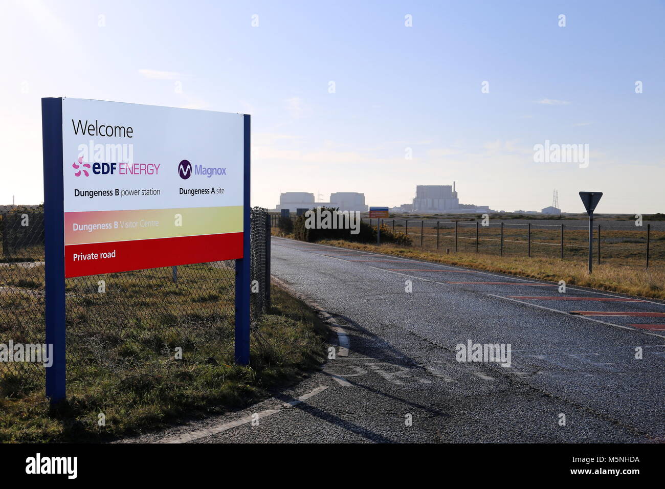 Entrance to Dungeness Nuclear Power Station, Dungeness, Kent, England, Great Britain, United Kingdom, UK, Europe Stock Photo