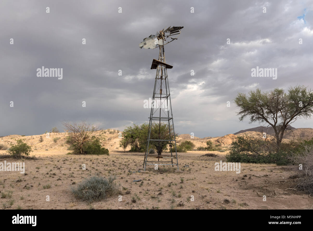 Broken windmill in Tsaobis Nature Park, Namibia Stock Photo