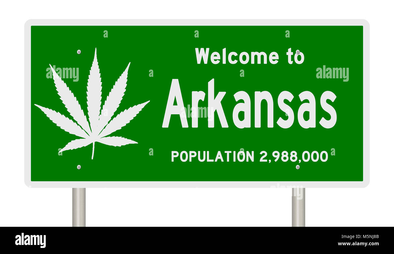 Rendering of a green highway sign with marijuana leaf for Stock Photo