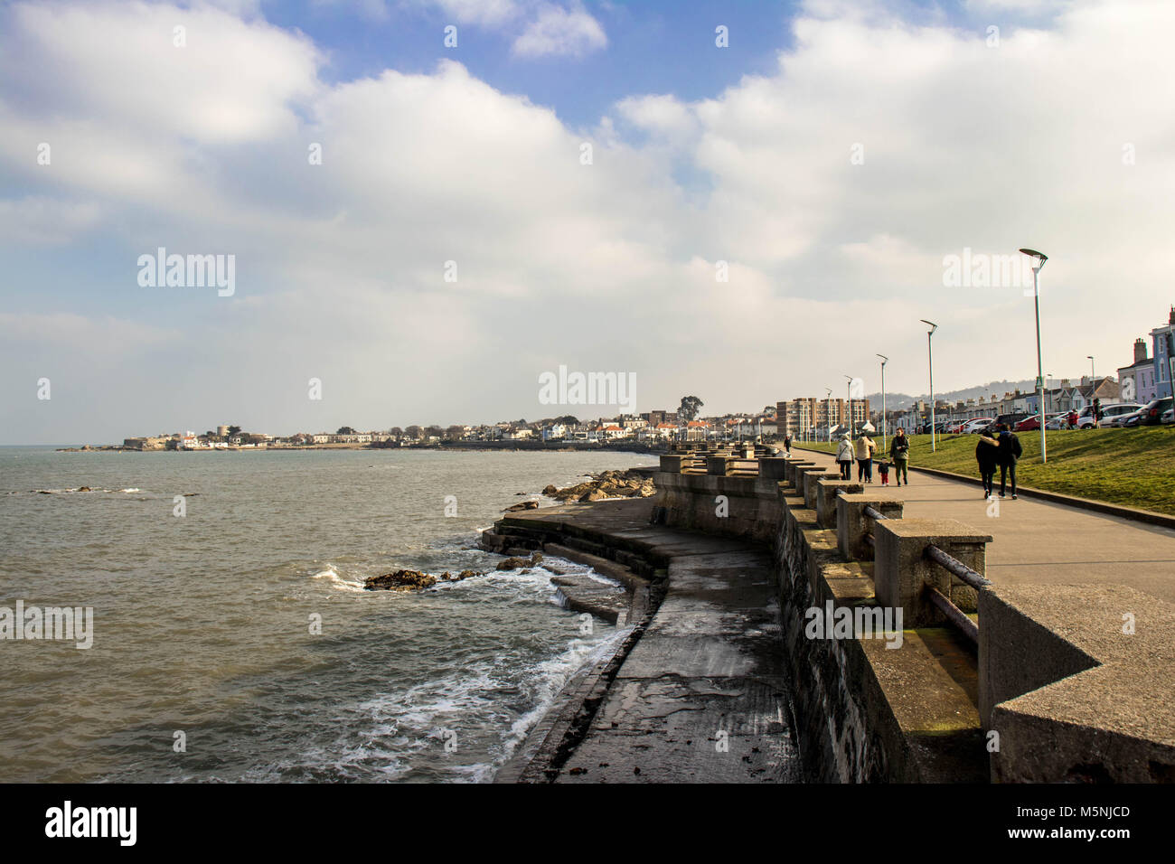 A view of the promenade at Scotsman Bay, Dun Laoghaire, Dublin. Stock Photo