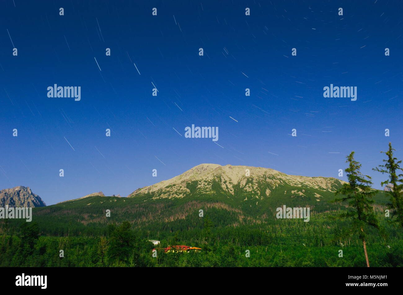 Big Dipper Asterism Ursa Major Constellation Astrophotography over Slavkovsky Stit Mountain Peak in High Tatras Slovakia Stock Photo