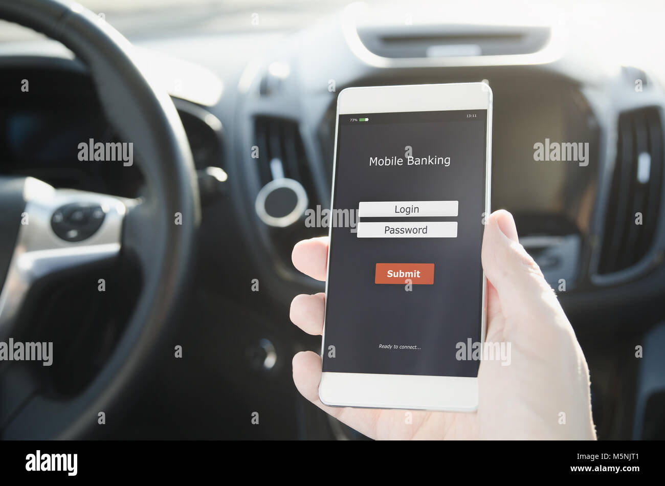 Mobile banking service application on smart phone. Access to banking