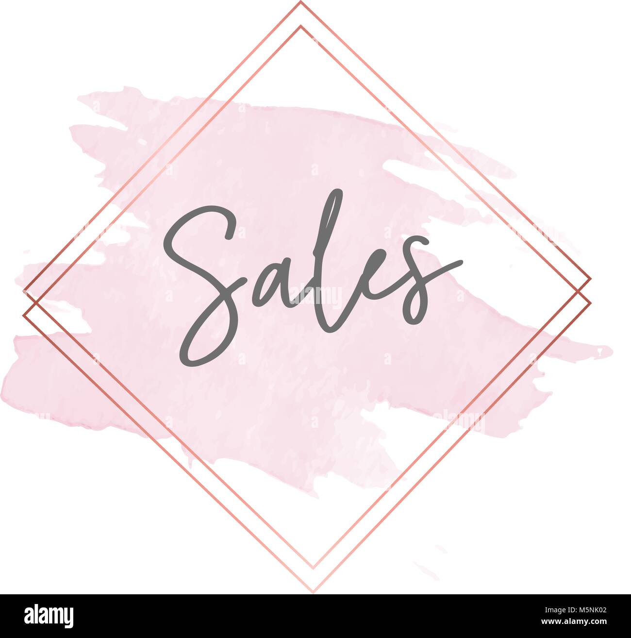 Sales gold frame and pink brush stroke, sales shop message, poster for sales, watercolor pink brush stroke. Hand drawn lettering design. Stock Vector