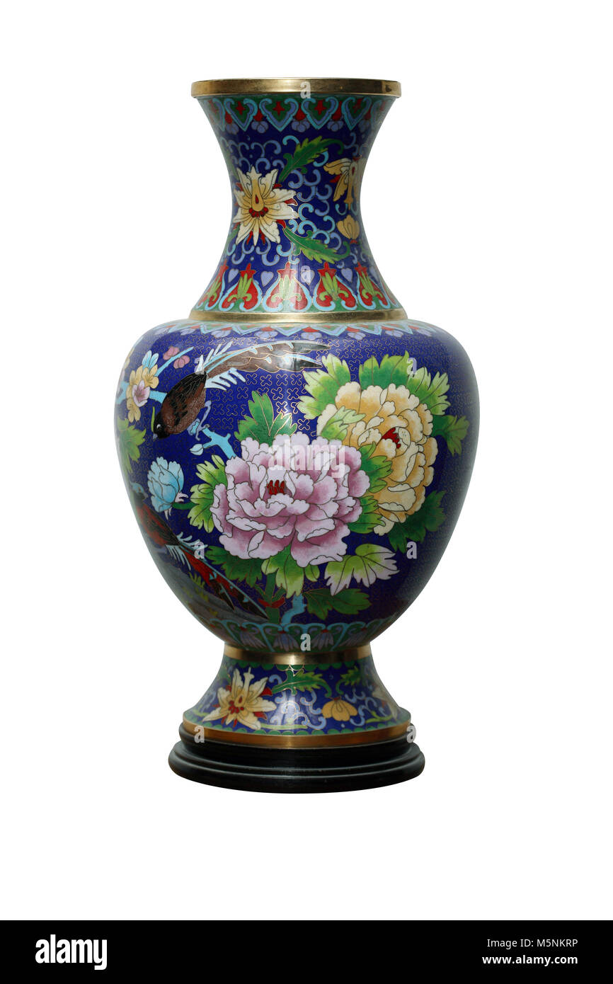 Nice ancient chinese vase isolated on a white background with clipping path Stock Photo