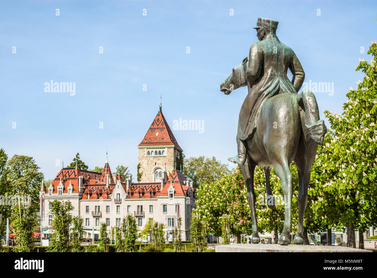 Statue of General Guisan; by Dönninger; the commander of the Swiss army during the Second World War in Ouchy, Lausanne, Switzerland Stock Photo
