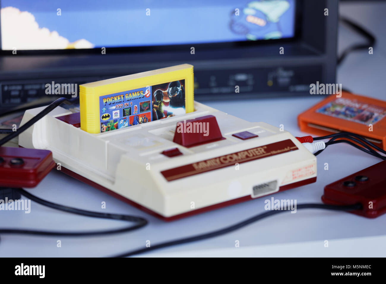 St. Petersburg, Russia - February 22, 2018: Retro video game console on the exhibition of retro computers during St. Petersburg Cyber-Sport Festival.  Stock Photo
