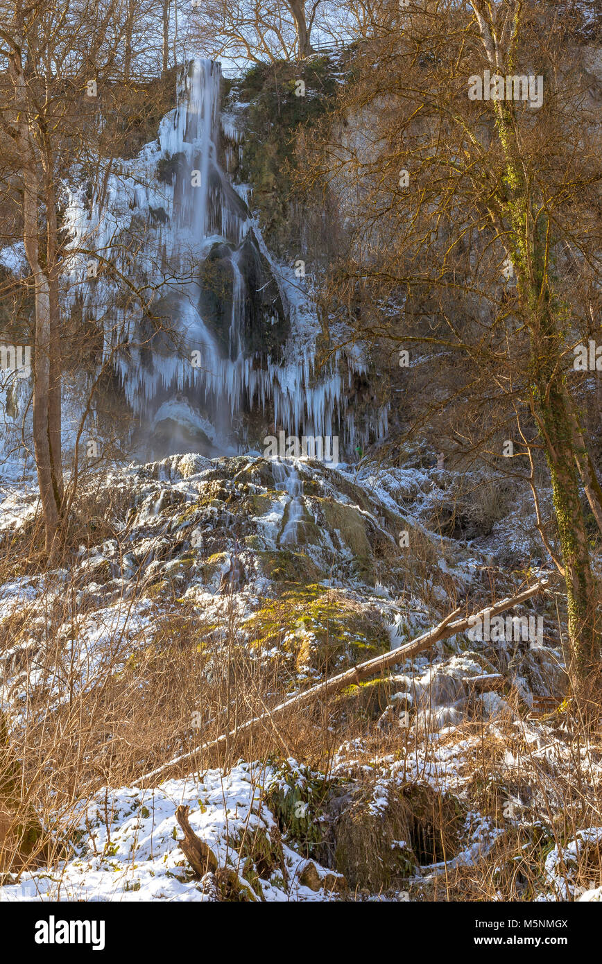 Uracher Wasserfall in winter Stock Photo