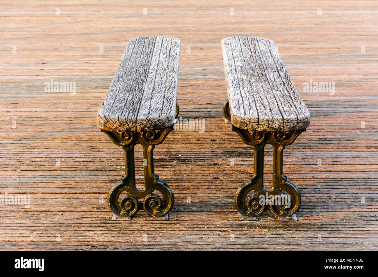 two old wooden benches Stock Photo