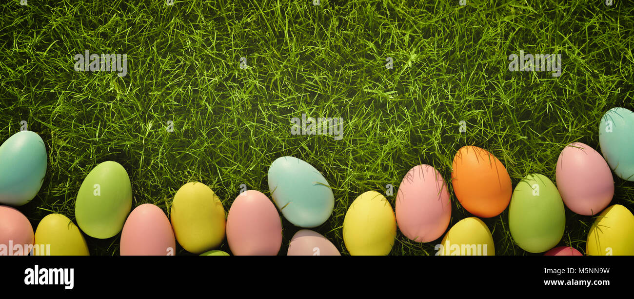 Easter eggs on meadow grass background Stock Photo