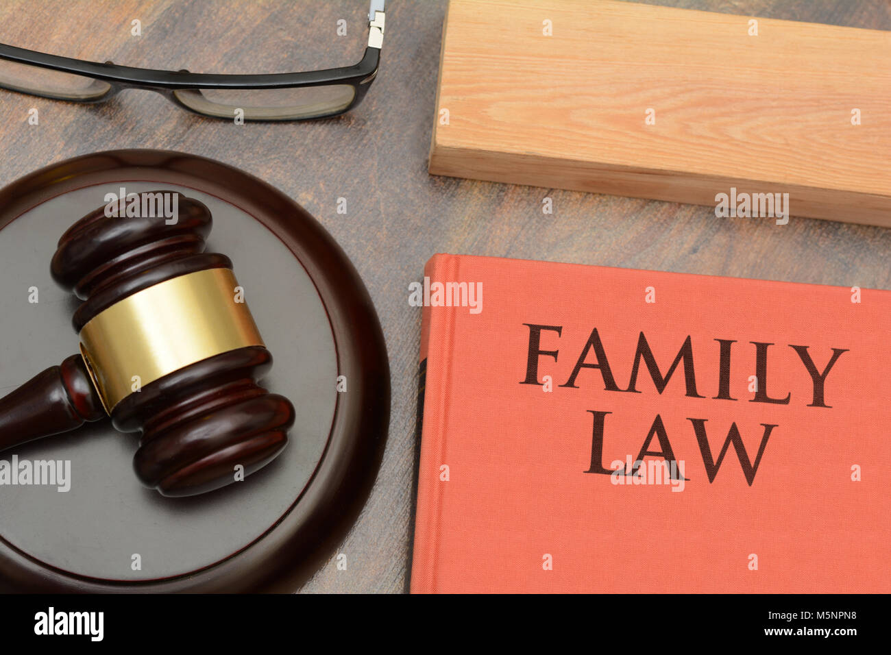 Family Law wooden gavel and red book Stock Photo