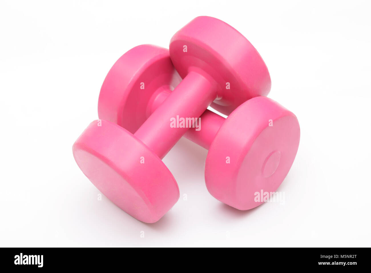 Pink Dumbbells isolated on white background fitness concept Stock Photo