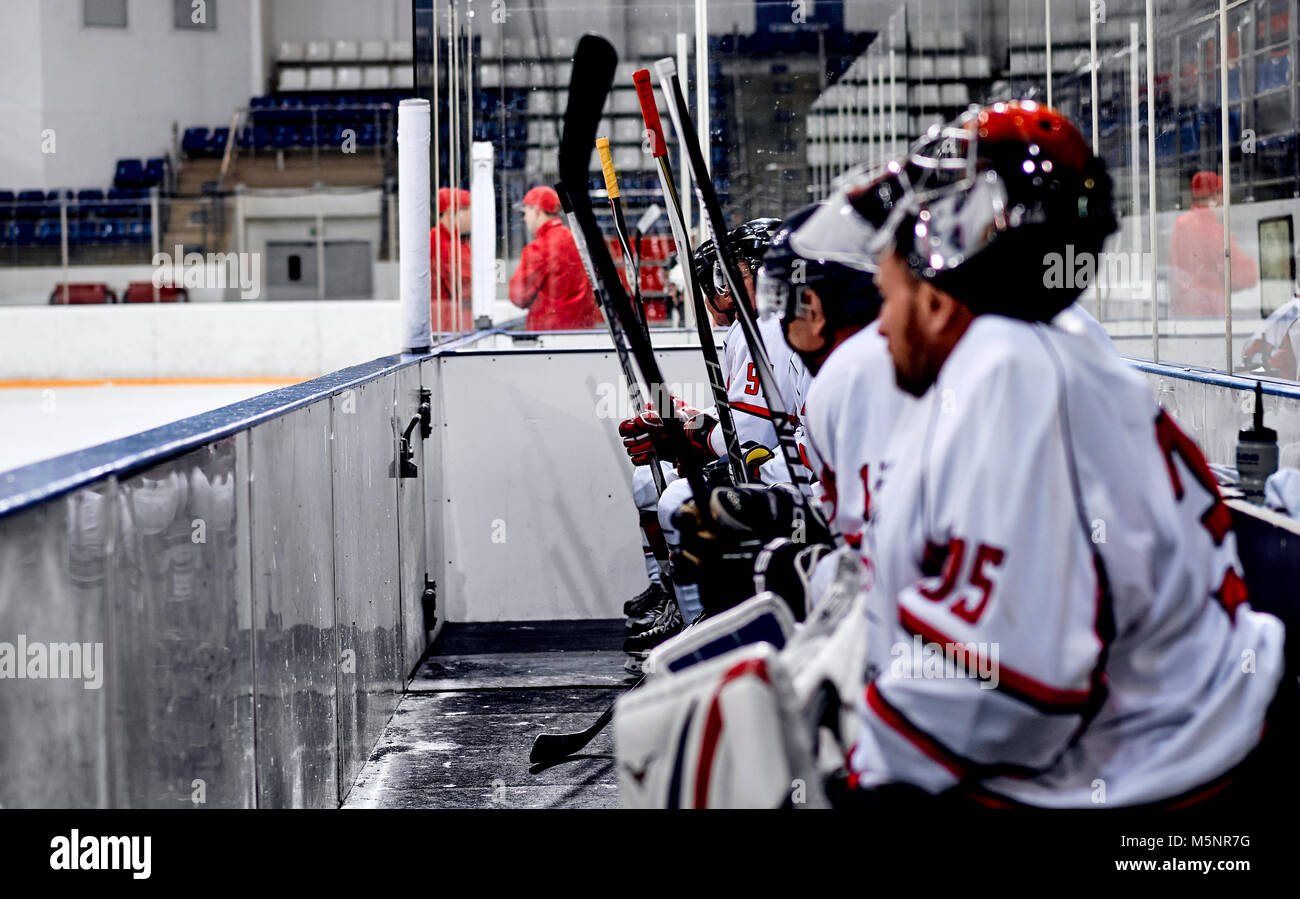 Hockey players on the bench Stock Photo - Alamy