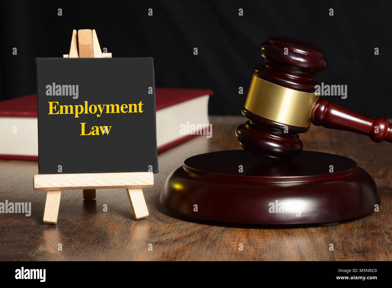 Employment Law sign with gavel and red book Stock Photo