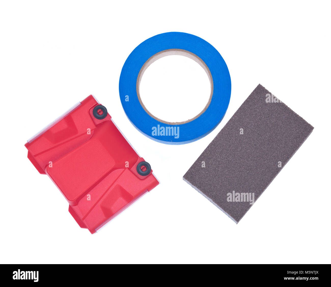 Blue painter's tape, jumbo sanding sponge and paint trimline edger