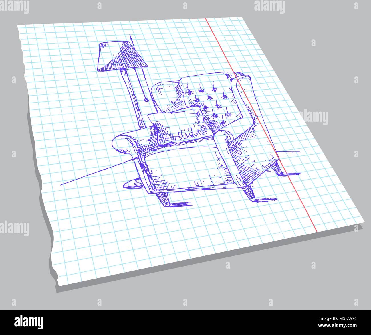 Hand Drawn Sketch Of The Interior On A Notebook Sheet Soft