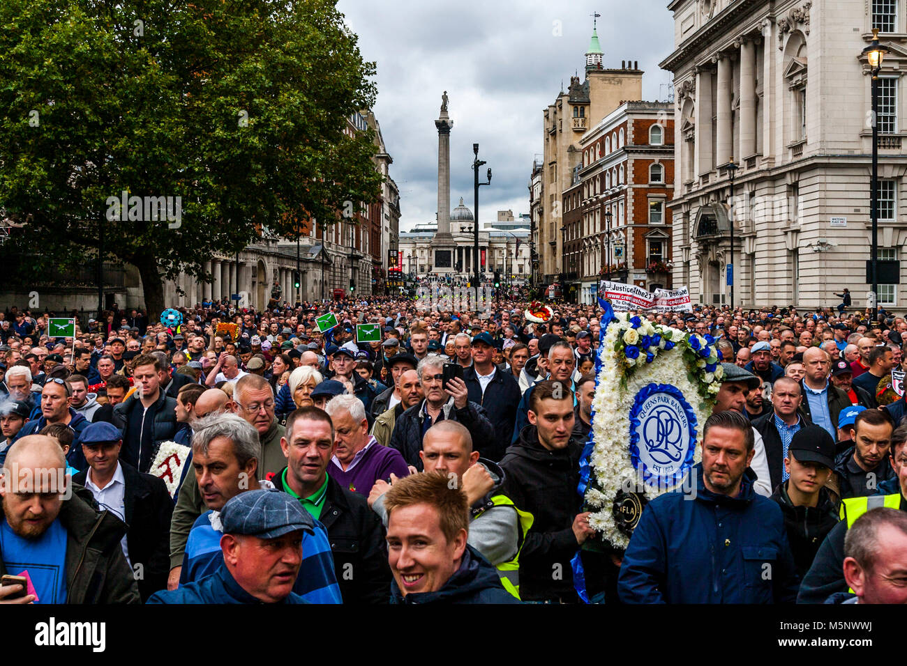 Football fans from across the UK marching against extremism under the banner of the FLA (football lads alliance), Whitehall, London, UK Stock Photo