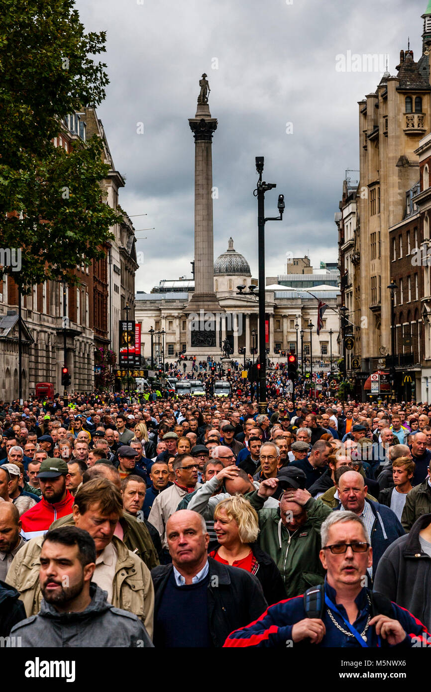 Football fans from across the UK marching against extremism under the banner of the FLA (football lads alliance), Whitehall, London, UK Stock Photo