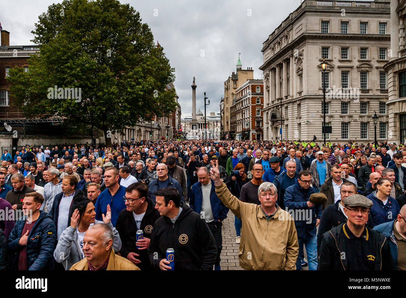 Football fans from across the UK marching against extremism under the banner of the FLA (football lads alliance), Whitehall, London, UK Stock Photo