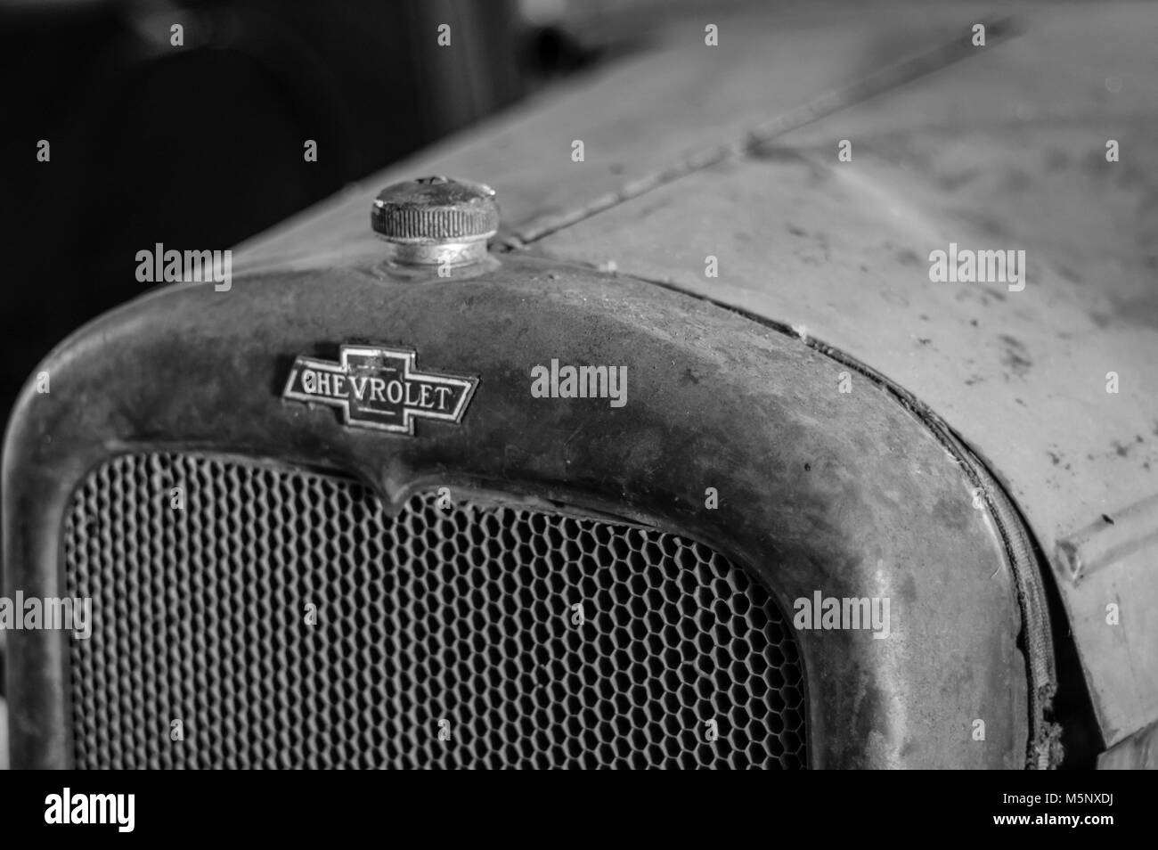 Radiator and hood of a vintage Chevrolet automobile Stock Photo Alamy