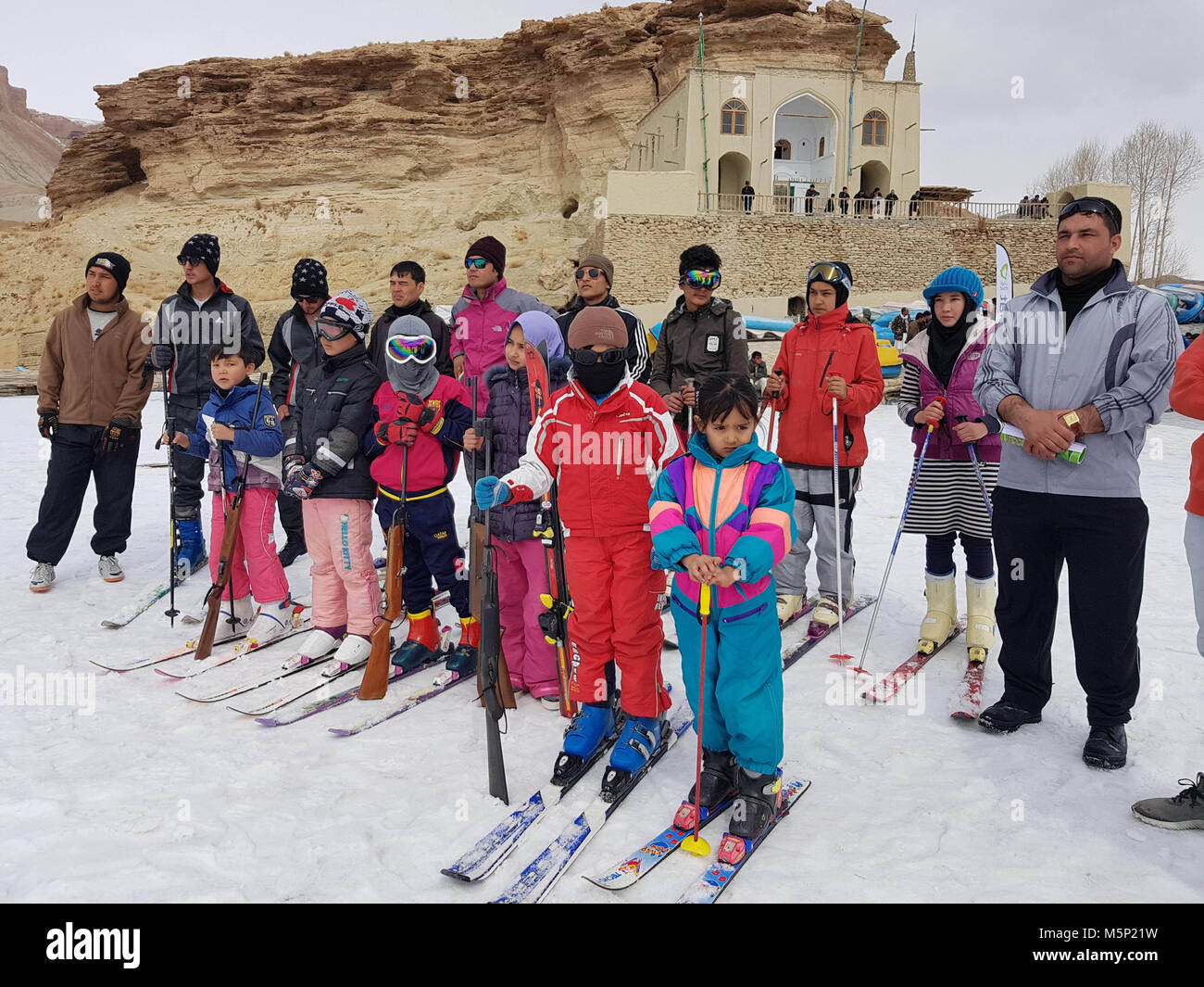 (180225) -- BAMYAN, Feb. 25 (Xinhua) -- Skiers are seen during a winter game festival in Bamyan province, Afghanistan, Feb. 23. 2018. Stock Photo