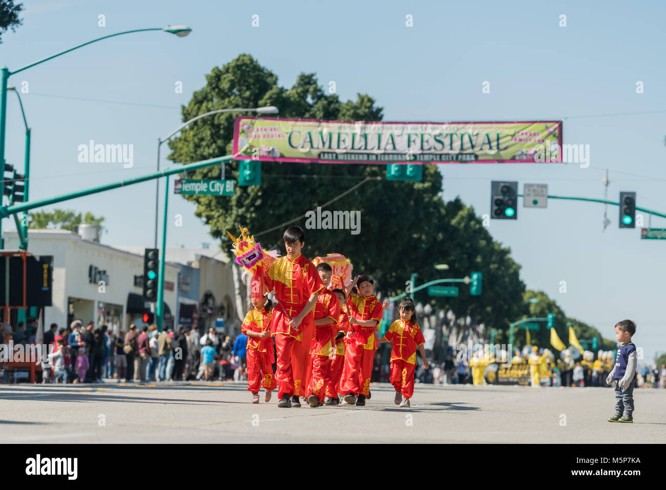 Temple City, Los Angeles, California, USA. 24th February, 2018. Chinese dragon dance of the famous 74th Camellia Festival Parade on FEB 24, 2018 at Temple City, Los Angeles County, California Credit: Chon Kit Leong/Alamy Live News Stock Photo