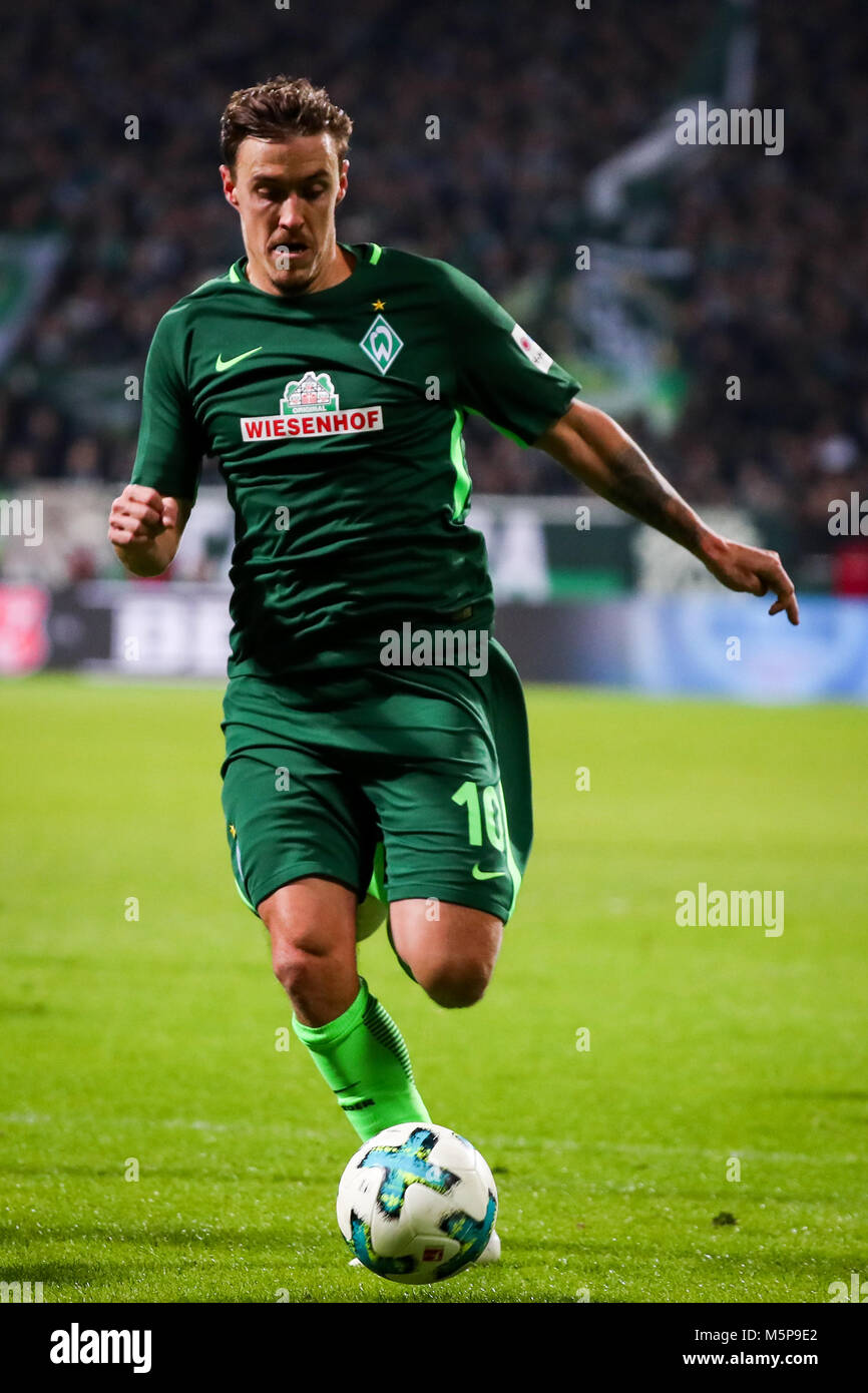 24 Febuary 2018, Germany, Bremen, German Bundesliga soccer match between Werder Bremen and Hamburger SV, Weserstadion: Bremen's Max Kruse in action. Photo: Christian Charisius/dpa - Nutzung nur nach vertraglicher Vereinbarung Stock Photo
