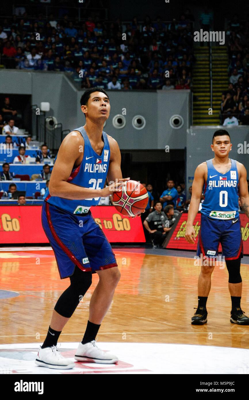 Philippines. 25th Feb, 2018. Japrth Aguilar (25) prepares to shoot a free throw during the qualifying game at the MOA Arena. The Philippine and Japanese basketball team met at the hardcourt of the Mall of Asia Arena in Pasay City, for the FIBA World Cup 2019 Asian Qualifiers. The Philippines won over Japan, 89-84. Credit: J Gerard Seguia/ZUMA Wire/Alamy Live News Stock Photo