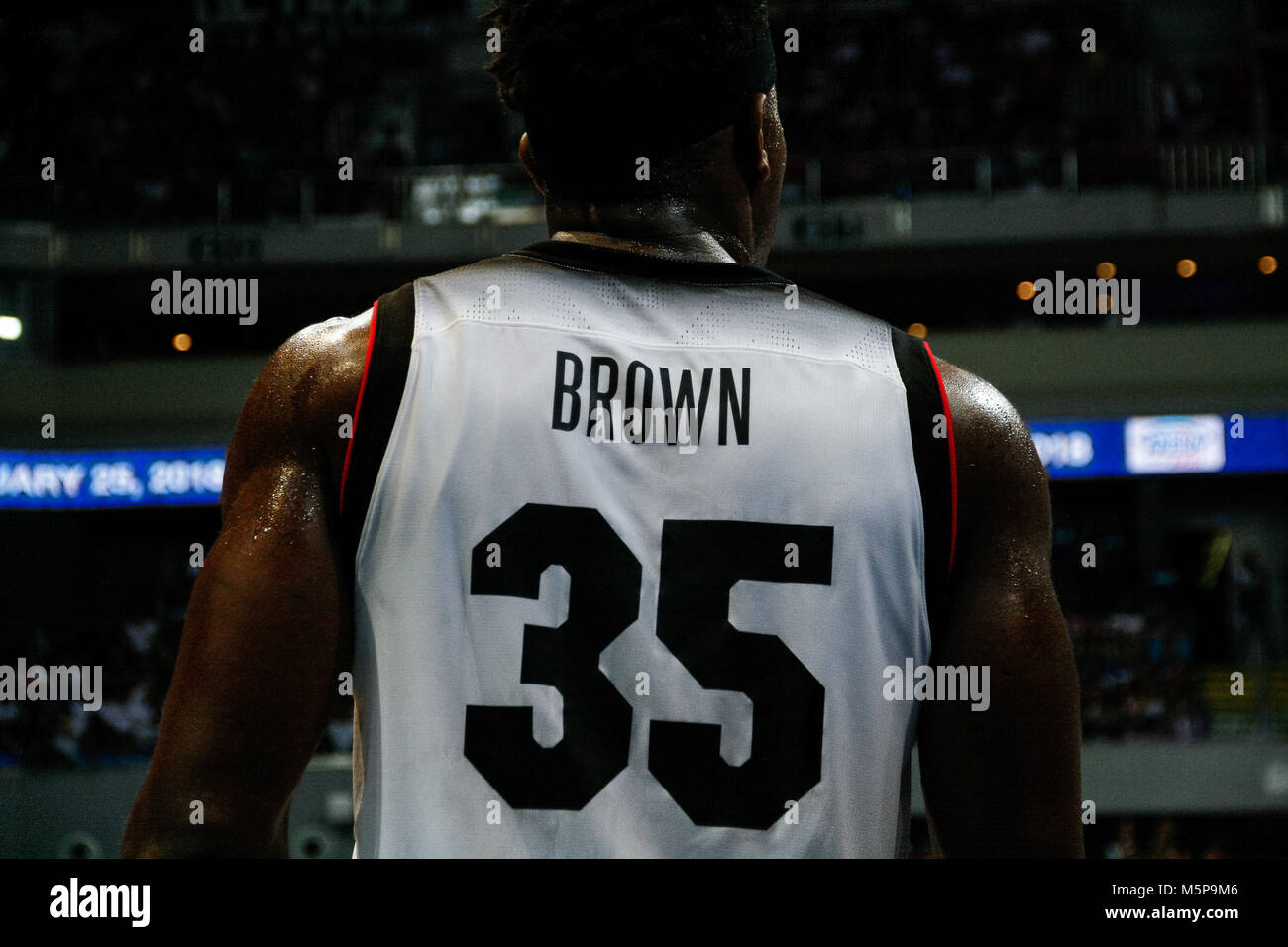 Philippines. 25th Feb, 2018. Ira Brown (35) of team Japan looks on during the qualifying game at the MOA Arena. The Philippine and Japanese basketball team met at the hardcourt of the Mall of Asia Arena in Pasay City, for the FIBA World Cup 2019 Asian Qualifiers. The Philippines won over Japan, 89-84. Credit: J Gerard Seguia/ZUMA Wire/Alamy Live News Stock Photo
