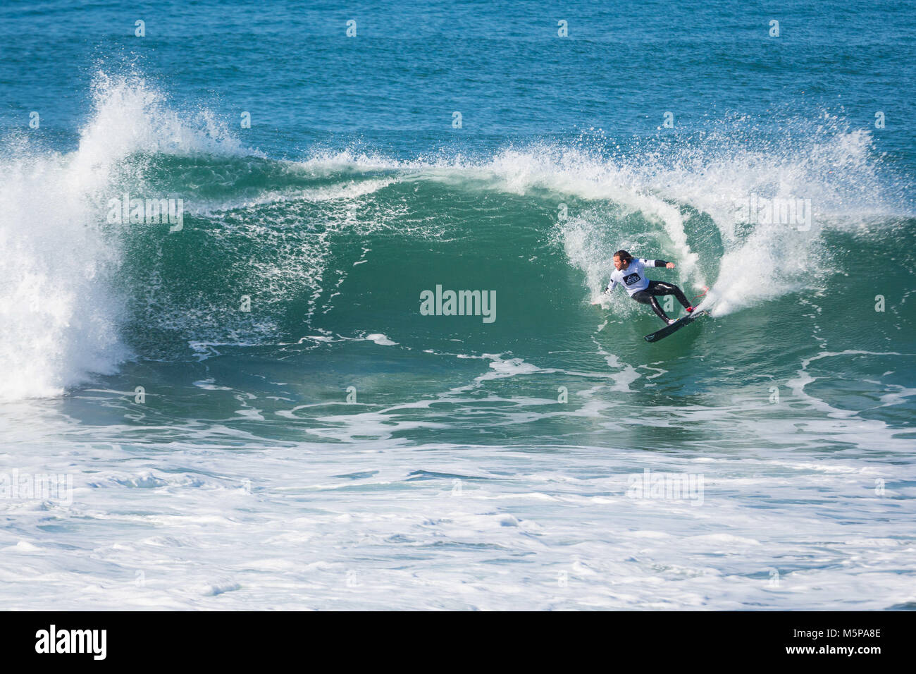 February 24, 2018 - NazarÃ, Leiria, Portugal - Surfer: William Aliotti, French seen at the CapÃtulo Perfeito event...An event that brings together some of the best free surfers in the country and the world in a tube competition at Praia do Norte, NazarÃ©. It happened on the 24th of February and the winner was William Aliotti. (Credit Image: © Capitulo Perfeito-010.jpg/SOPA Images via ZUMA Wire) Stock Photo