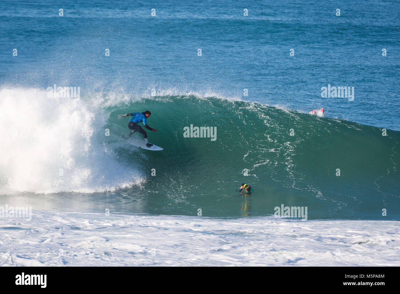 February 24, 2018 - NazarÃ, Leiria, Portugal - Surfer: Lucas Chianca, Brazilian seen at the CapÃtulo Perfeito event...An event that brings together some of the best free surfers in the country and the world in a tube competition at Praia do Norte, NazarÃ©. It happened on the 24th of February and the winner was William Aliotti. (Credit Image: © Capitulo Perfeito-007.jpg/SOPA Images via ZUMA Wire) Stock Photo