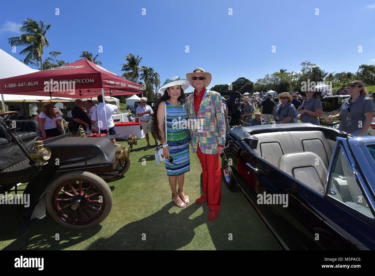 Boca Raton, Florida, USA. 25th February, 2018. Jay Leno, Wayne Carini and actor Tim Allen judge and host 175 of the finest collector cars and motorcycles from around the country will gather on the show field at the famed Boca Raton Resort & Club. On display at this year’s Concours will be an exquisite collection of AACA “Cars through the Decades,” and Lincoln-Mercury vehicles.   Stock Photo