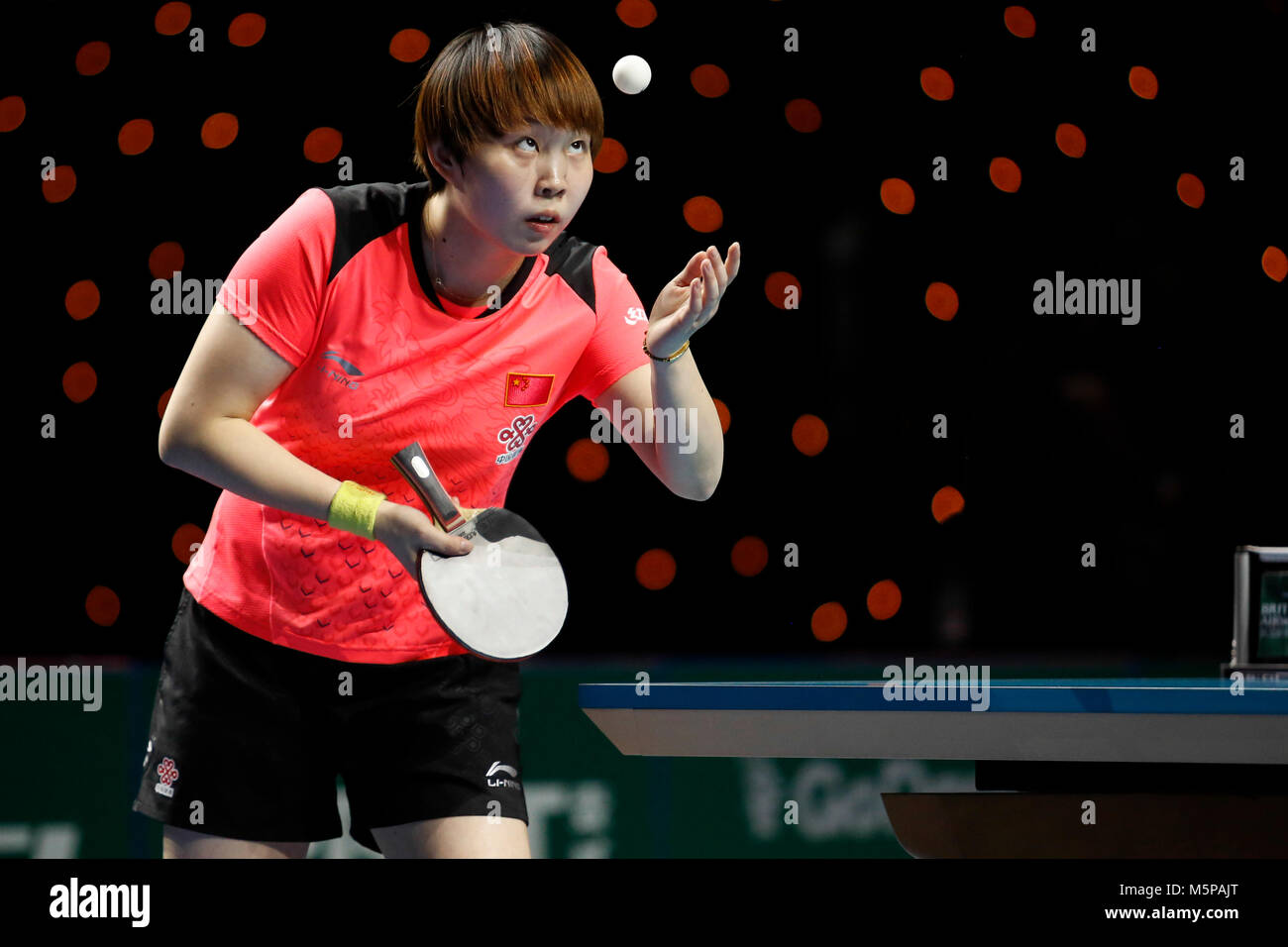 London, UK. 24th Feb, 2018. Zhu YULING of China during ITTF Team World Cup match between Zhu YULING of China and DOO Hoi Dem of Hong Kong -, Semi Finals men doubles match on February 24, 2018 in Copper Box Arena, Olympic Park, London. Credit: Michal Busko/Alamy Live News Stock Photo